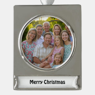 Anpassen des Wiedersehen-Fotos der Familie hinzufü Banner-Ornament Silber