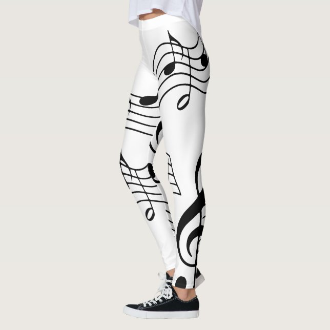 Anpassen einfacher Schwarz-weißer Musiknote Leggings (Links)