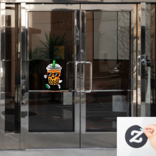 Anpassen Happy Bubble Tea Boba Cartoon 3 Fensteraufkleber