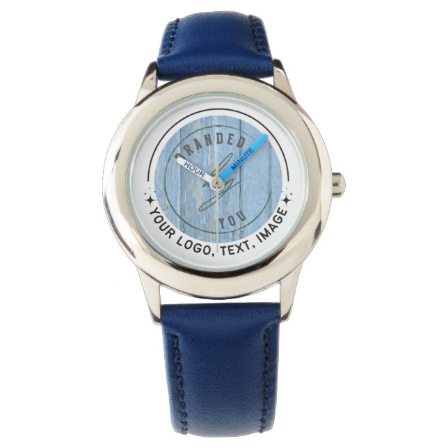 Anpassen | Kid's Blue Leather Strap Armbanduhr (Vorderseite)