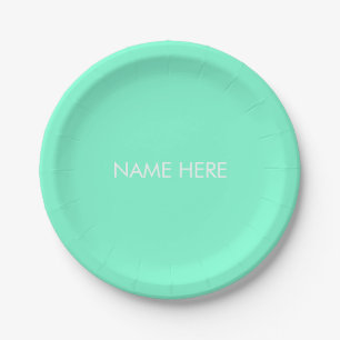 Anpassen mit Namen, Text minimalistisch Aqua weiß Pappteller