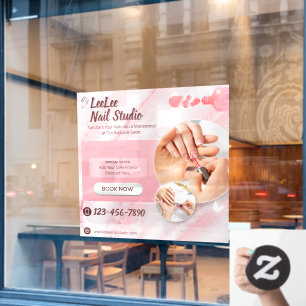 Anpassen Pink Weiße Moderne Nagelstudio Werbeartik Fensteraufkleber