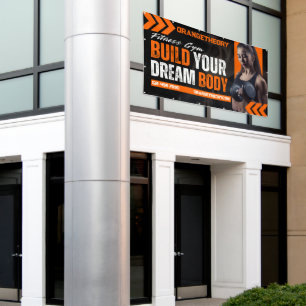 Anpassen Schwarz Orange Grunge Fitnessstudio Frau Banner