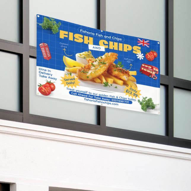 Anpassen UK-Ausgabe Leckerer Fish N Chips Werbeanz Banner (Äußeres Gebäude)