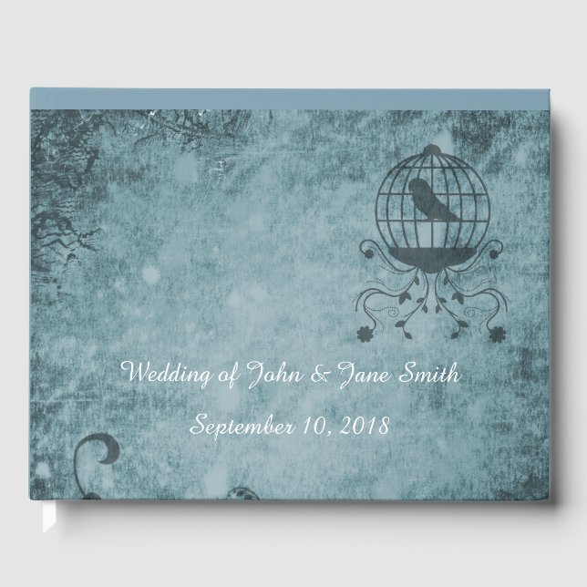 Anpassen von Deep Blue Steampunk Bird Cage Gästebuch (Vorderseite)