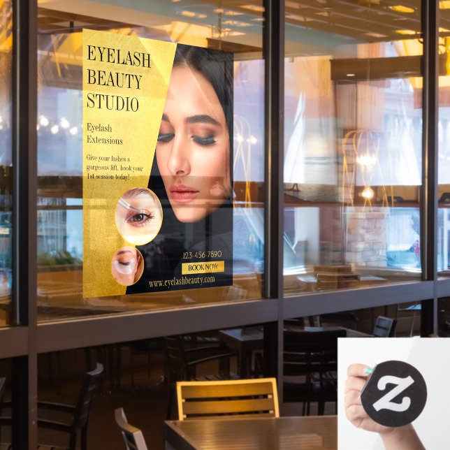 Anpassen von Eyelash Extensions Studio Business Fr Fensteraufkleber (Restaurantfenster)