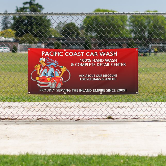 Anpassen von Red Car Wash Comical Toon Car Banner (Insitu)