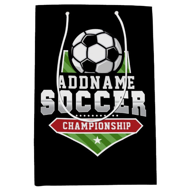 Anpassen von Soccer ADD TEXT Varsity Team Player Mittlere Geschenktüte (Vorderseite)