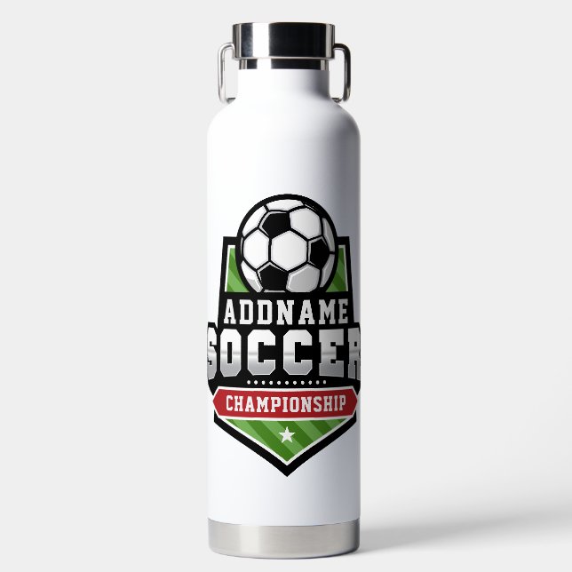 Anpassen von Soccer ADD TEXT Varsity Team Player Trinkflasche (Vorderseite)