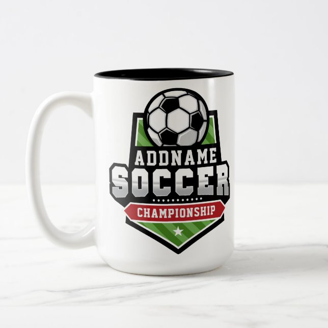 Anpassen von Soccer ADD TEXT Varsity Team Player Zweifarbige Tasse (Links)