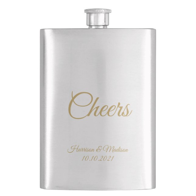 Anpassen von Text Cheers Wedding Geschenkideen Fla Flachmann (Vorderseite)