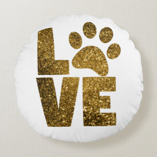Anpassen von Text der Liebe des Goldenen Glitzer m Rundes Kissen