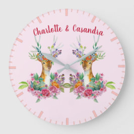 Anpassen von Twins Floral Baby Deer Baby Kinderzim Große Wanduhr