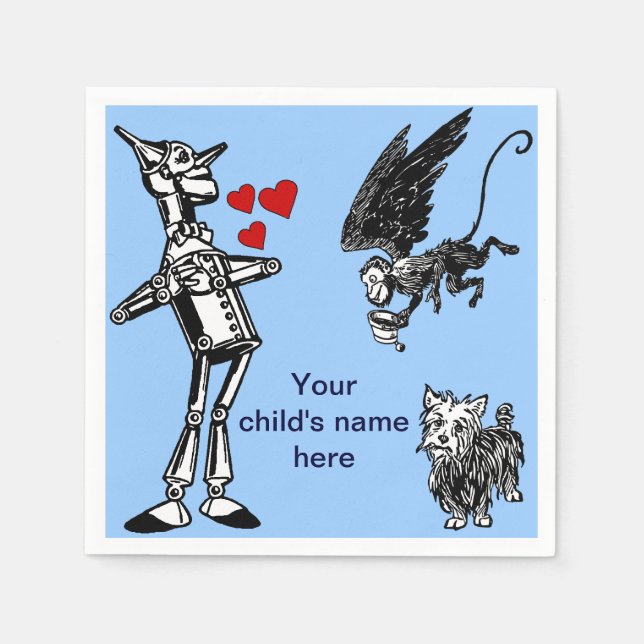 Anpassen: Zauberer von Oz, Zinn Man, Toto Monkey Serviette (Vorderseite)