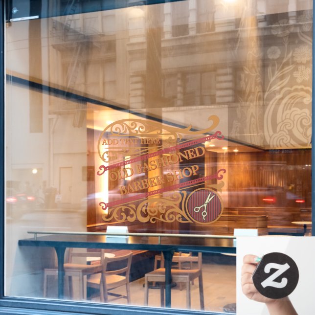 Anpassung alter modischer Barbershop Gold Burgund Fensteraufkleber (Café-Fenster)