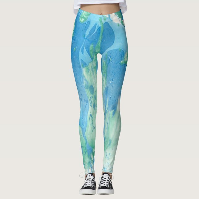Anpassung Blau Grün Moderne Abstrakt Leggings (Vorderseite)
