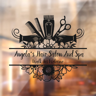 Anpassung Friseursalon und Spa Schwarz Fensterfoli Fensteraufkleber
