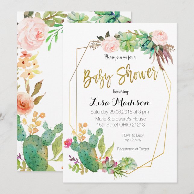 Anregung für eine sukkulente geometrische Frame Ba Einladung (Vorne/Hinten)