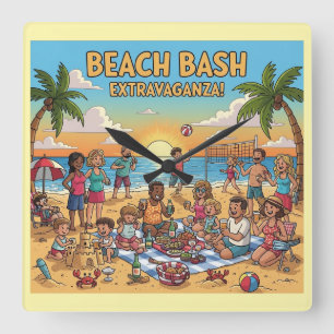Ansammlung am Strand Quadratische Wanduhr