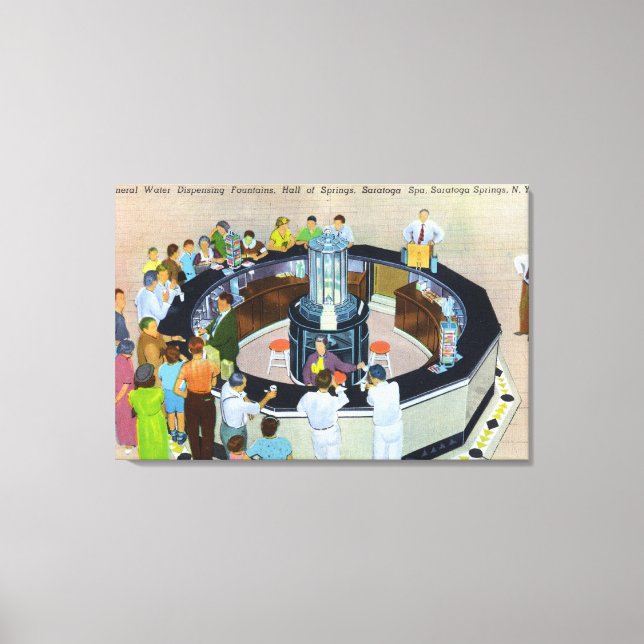 Ansammlung bei Brunnen im Saal Leinwanddruck (Vorderseite)