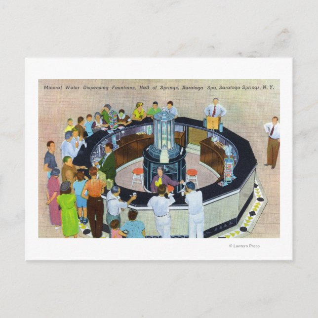 Ansammlung bei Brunnen im Saal Postkarte (Vorderseite)