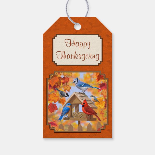 Ansammlung der Vogelzuführung Herbstorange Geschenkanhänger (Vorderseite)