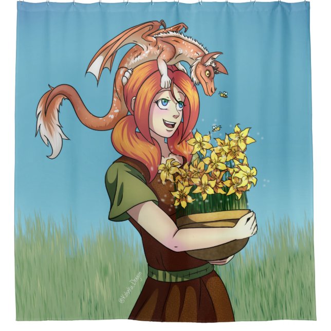 Ansammlung von Blume mit einem Drachen Duschvorhang (Vorderseite)