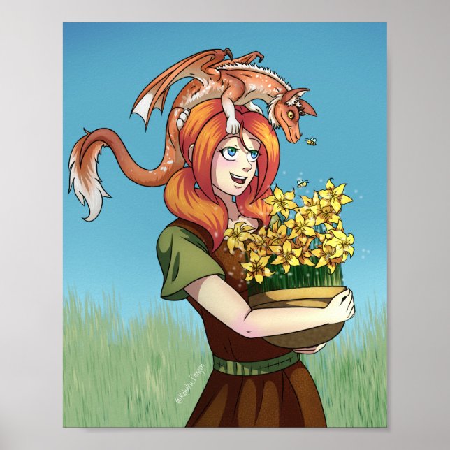 Ansammlung von Blume mit einem Drachen Poster (Vorne)