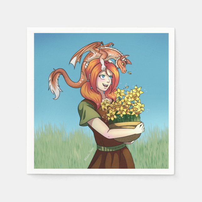 Ansammlung von Blume mit einem Drachen Serviette (Vorderseite)