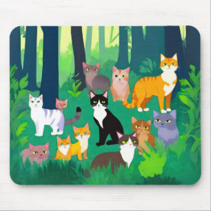 Ansammlung von Katzen in einem schattigen Waldlade Mousepad