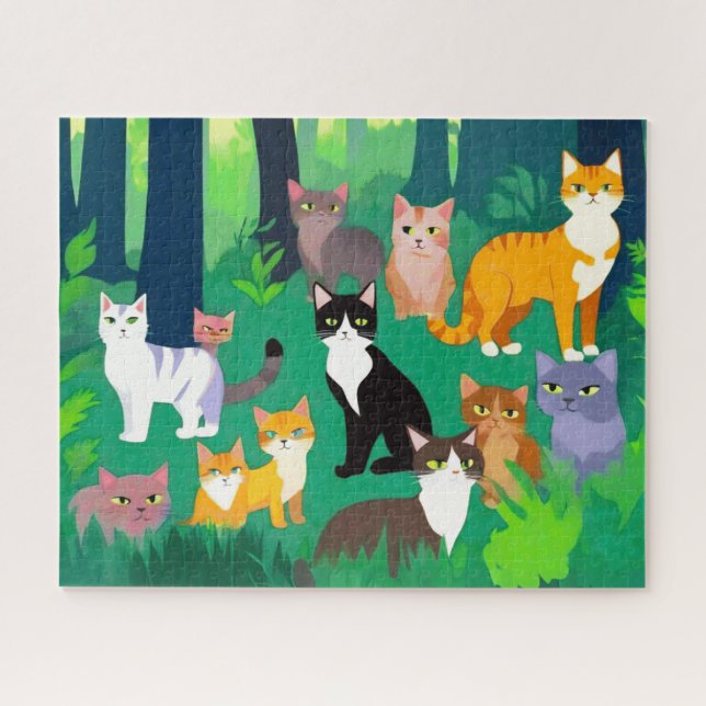 Ansammlung von Katzen in einem schattigen Waldlade Puzzle (Horizontal)