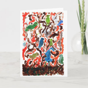 Ansammlung von Vögeln in einem Baumnotenausweis Karte