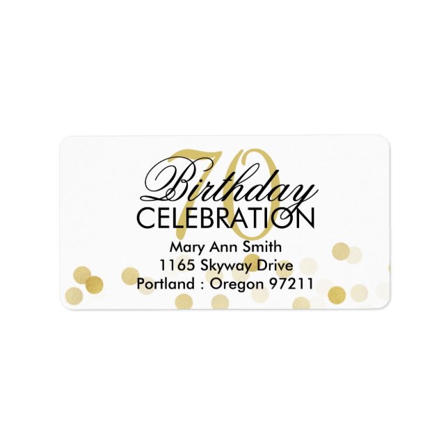 Anschrift 70. Geburtstag Gold Foil Glitzer Lights Adressaufkleber (Vorne)