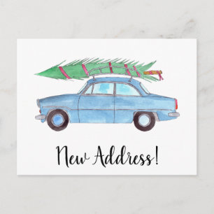 Anschrift Ankündigung Auto mit Weihnachtsbaum Postkarte