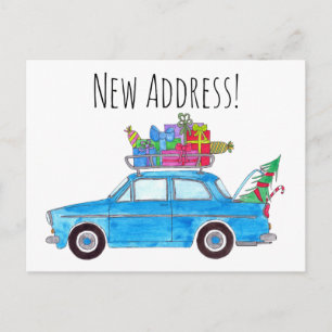 Anschrift Ankündigung Blue Car mit Weihnachtsgesch Postkarte