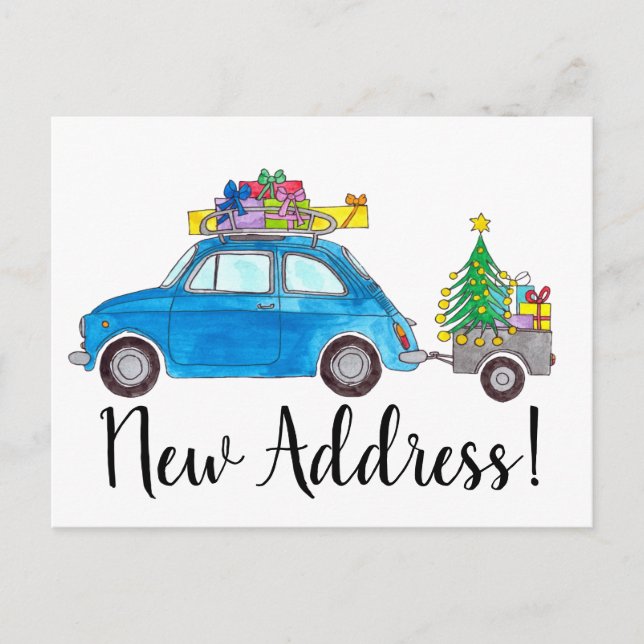 Anschrift Ankündigung Blue Fiat 500 Weihnachten Postkarte (Vorderseite)