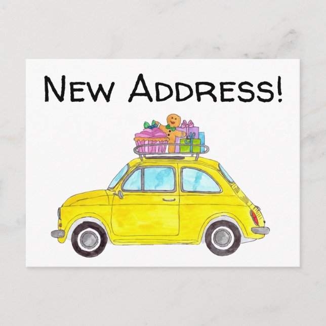Anschrift Ankündigung Yellow Retro Fiat 500 Postkarte (Vorderseite)