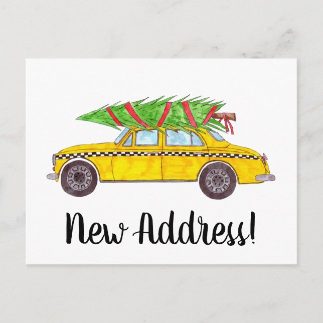 Anschrift Ankündigung Yellow Taxi Weihnachtsbaum Postkarte (Vorderseite)