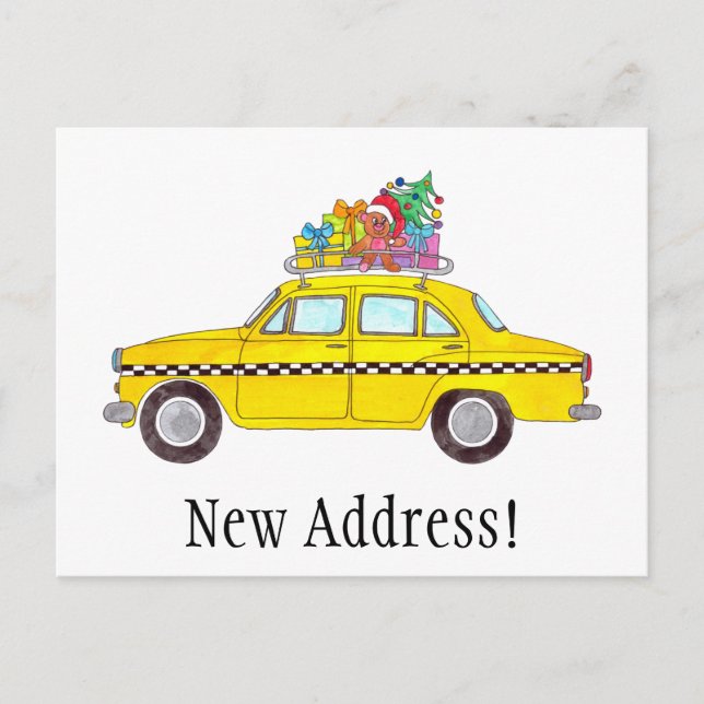 Anschrift Ankündigung Yellow Taxi Weihnachtsgesche Postkarte (Vorderseite)