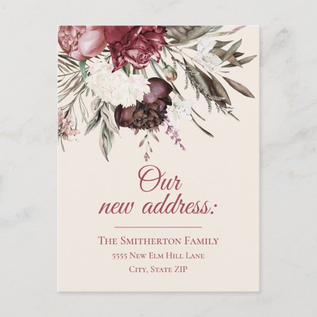 Anschrift Burgundy Elvory Floral Cream ändern Postkarte (Vorderseite)