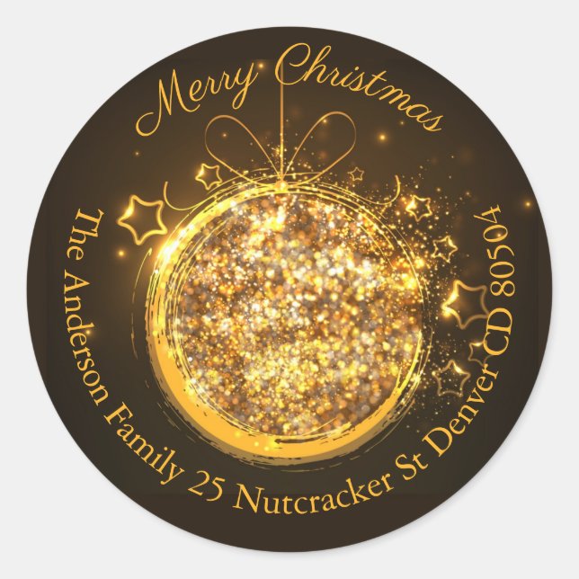 Anschrift des Weihnachtsbaumgold-Glitzer Runder Aufkleber (Vorderseite)