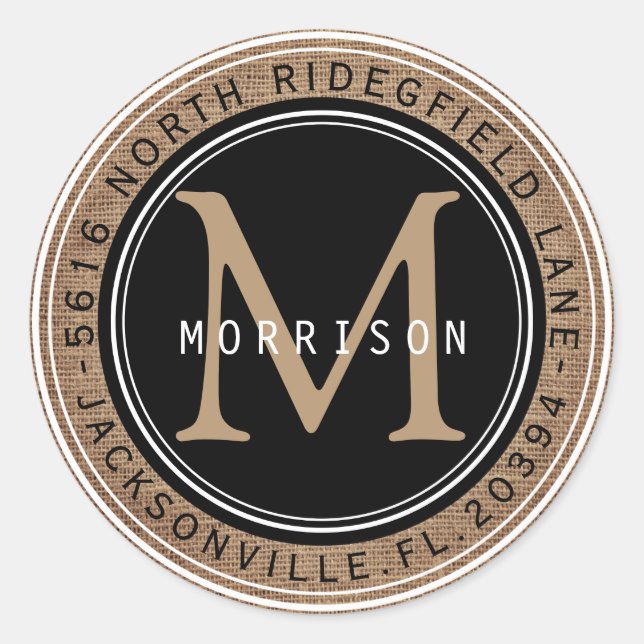 Anschrift, Monogramm in einem Schwarzen und einem  Runder Aufkleber (Vorderseite)