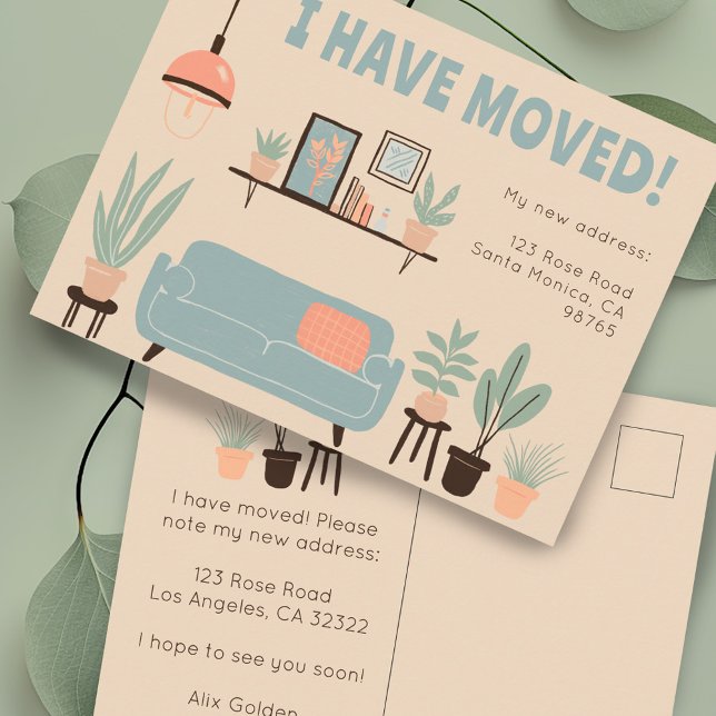 Anschrift Niedliches Wohnzimmersofa Postkarte (Moving Announcement Address Change Cute Living Room Sofa Illustration Postcard
)