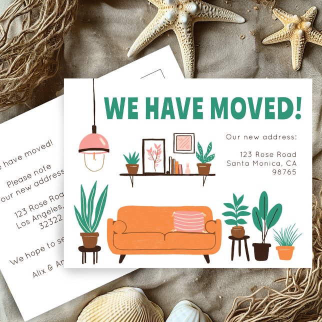 Anschrift Niedliches Wohnzimmersofa Postkarte (Moving Announcement Change of Address Cute Living Room Sofa New Home Custom Postcard)