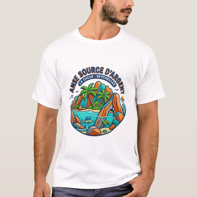 ANSE SOURCE D'ARGENT LA DIGUE SEYCHELLEN T-Shirt (Vorderseite)