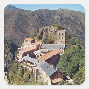 Ansicht der Abtei von St Martin du Canigou Quadratischer Aufkleber