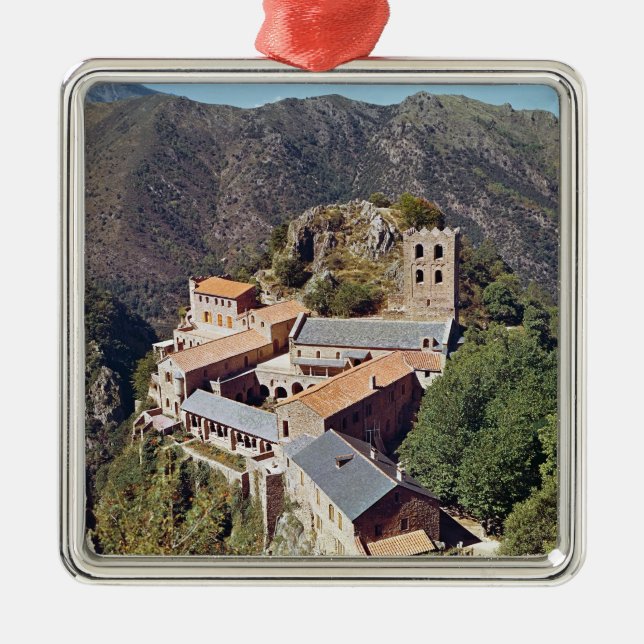 Ansicht der Abtei von St Martin du Canigou Silbernes Ornament (Vorne)