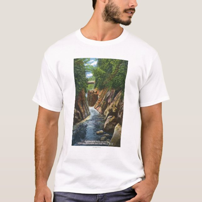 Ansicht der Ausable Fluss-Fälle und der Brücke T-Shirt (Vorderseite)