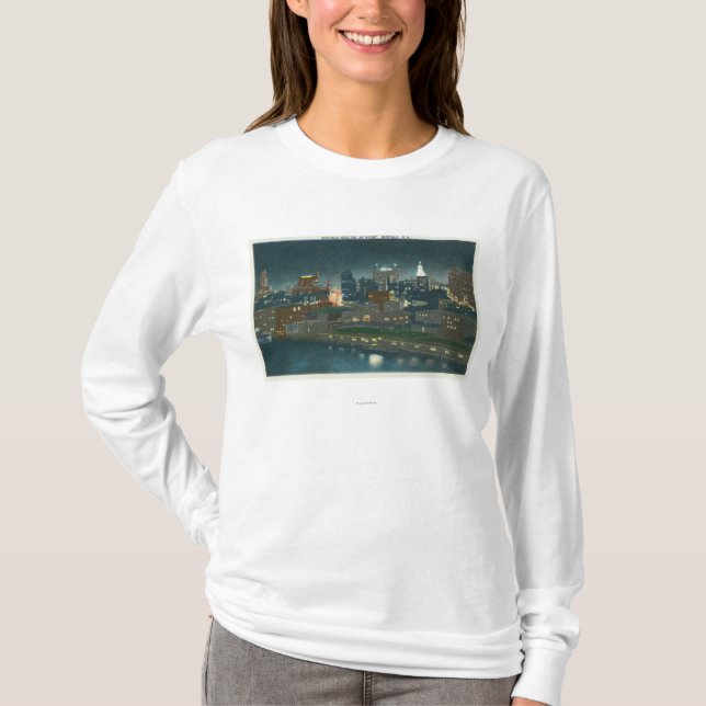 Ansicht der Büffel-Skyline nachts T-Shirt (Vorderseite)