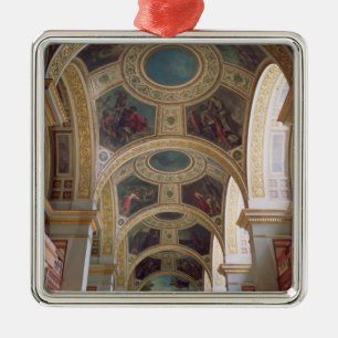 Ansicht der coffered Bibliotheksdecke mit Silbernes Ornament